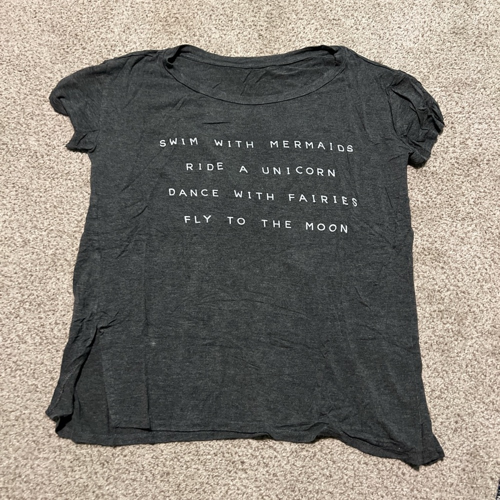 Gray Graphic T-Shirt with Whimsical Text